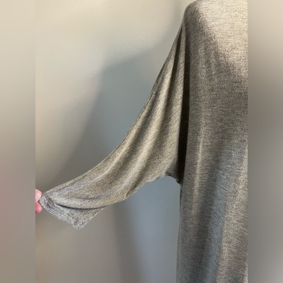 Silver Mid-length Open Front Sweater with Belt - Picture 6 of 10